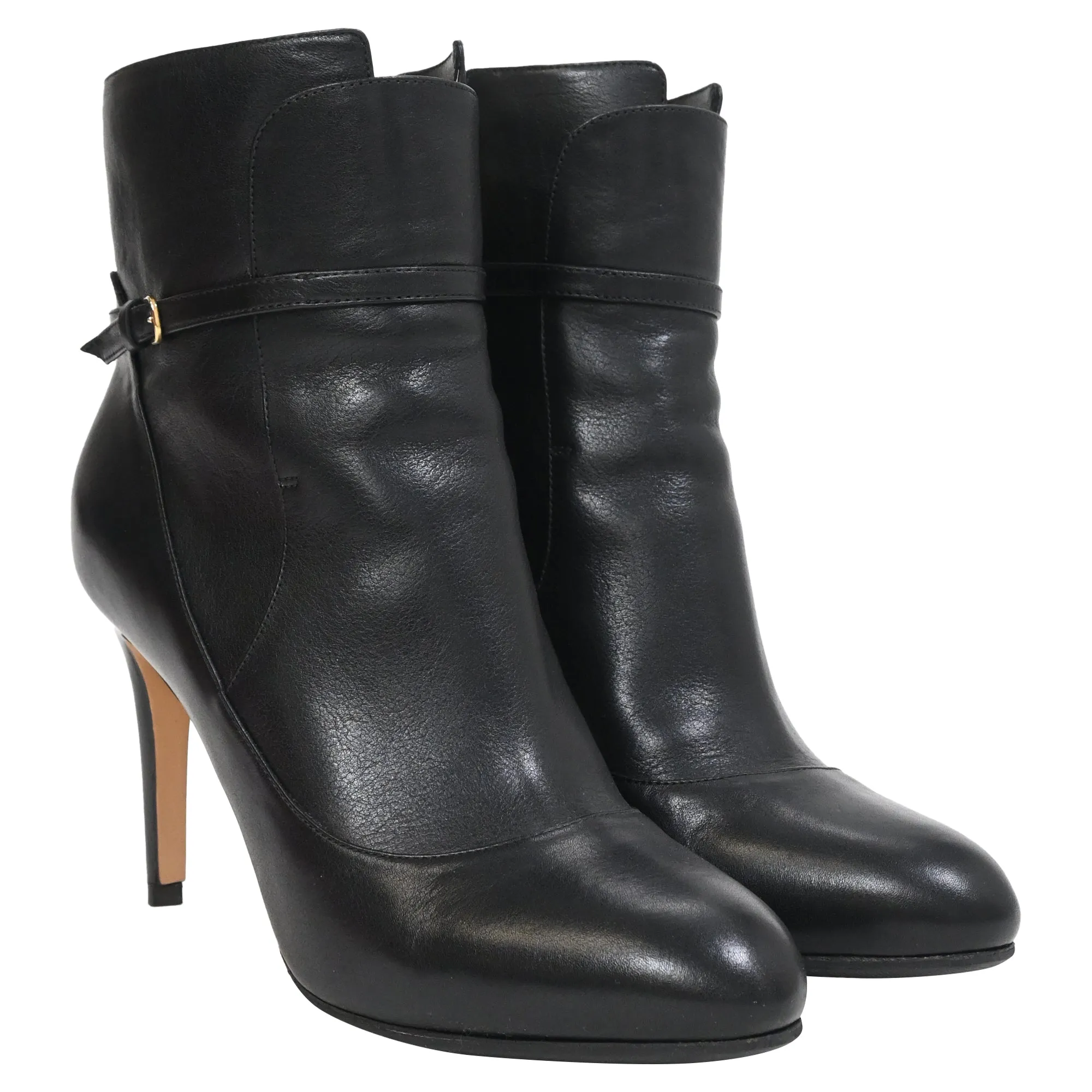 Salvatore Ferragamo Buckle Detail Heeled ankle Boots in Black Leather