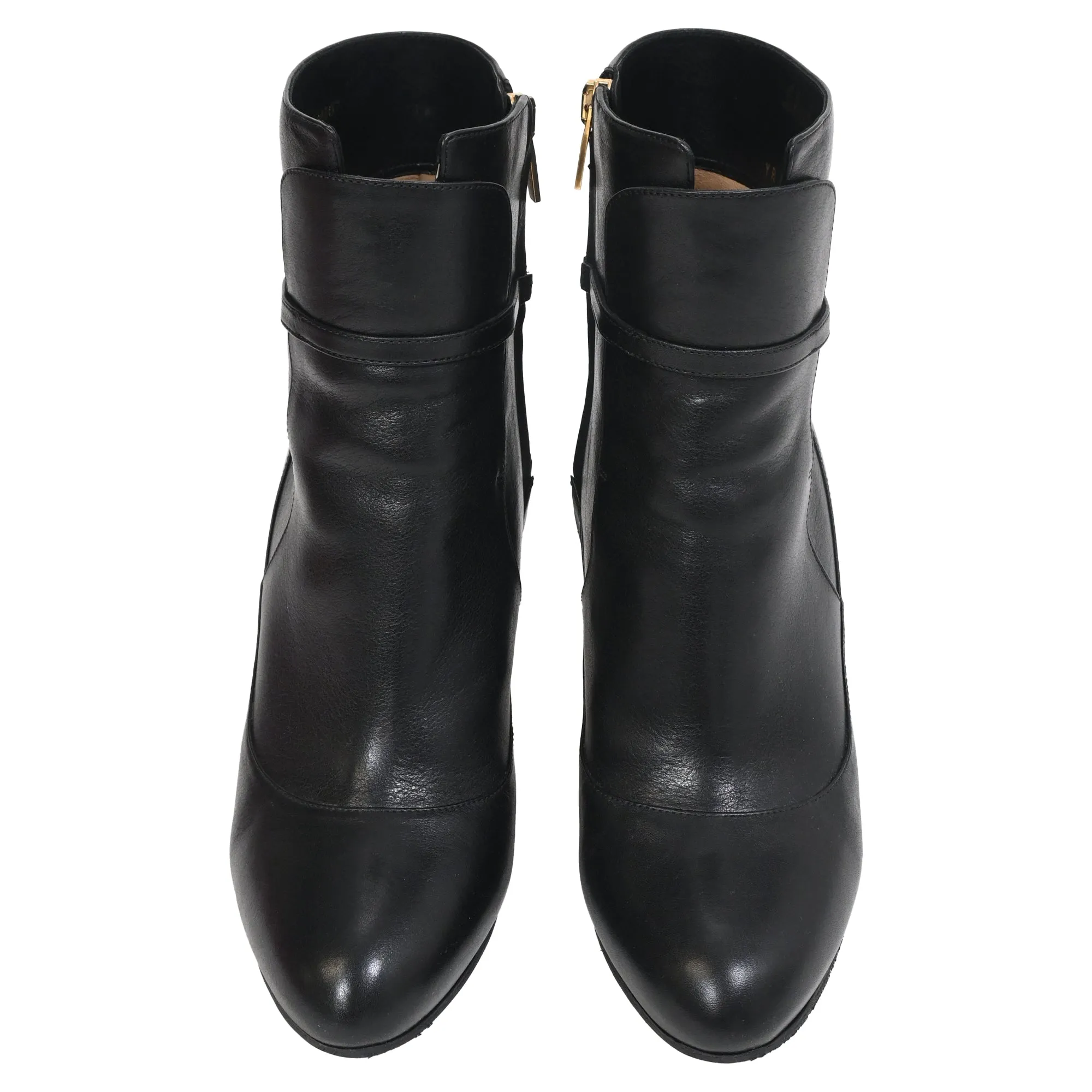 Salvatore Ferragamo Buckle Detail Heeled ankle Boots in Black Leather