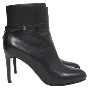 Salvatore Ferragamo Buckle Detail Heeled ankle Boots in Black Leather