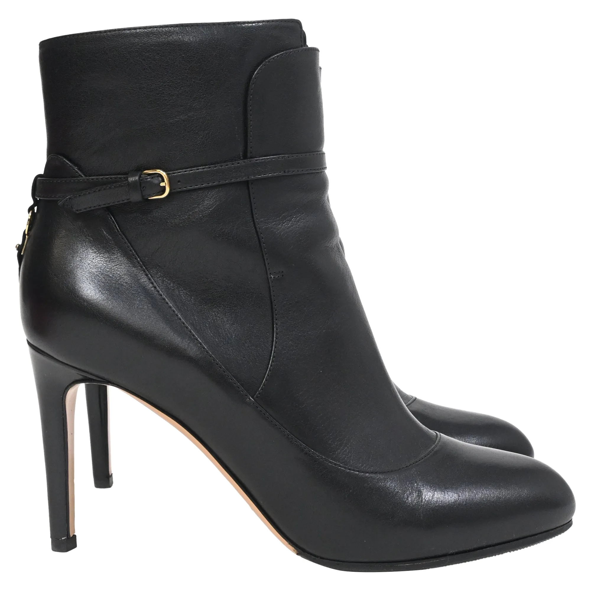 Salvatore Ferragamo Buckle Detail Heeled ankle Boots in Black Leather