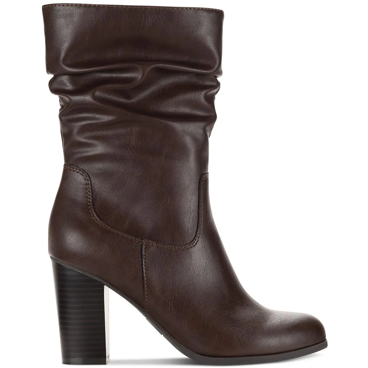 Saraa Slouch Womens Faux Leather Block Heel Mid-Calf Boots