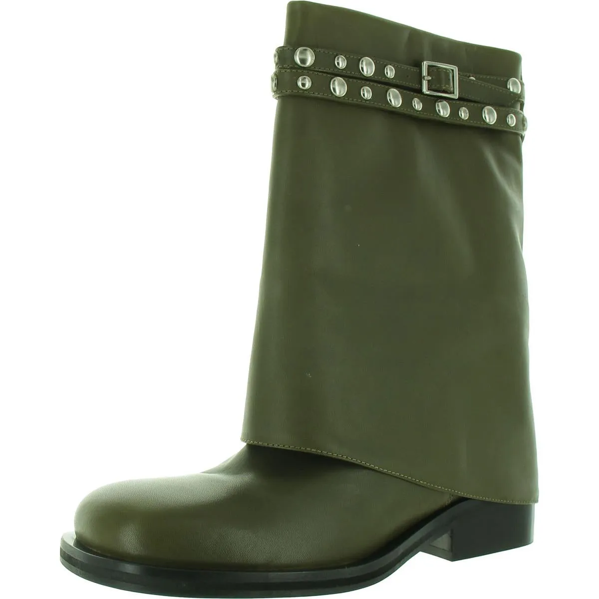 Scorpio Studded Foldover Womens Fold-Over Leather Mid-Calf Boots