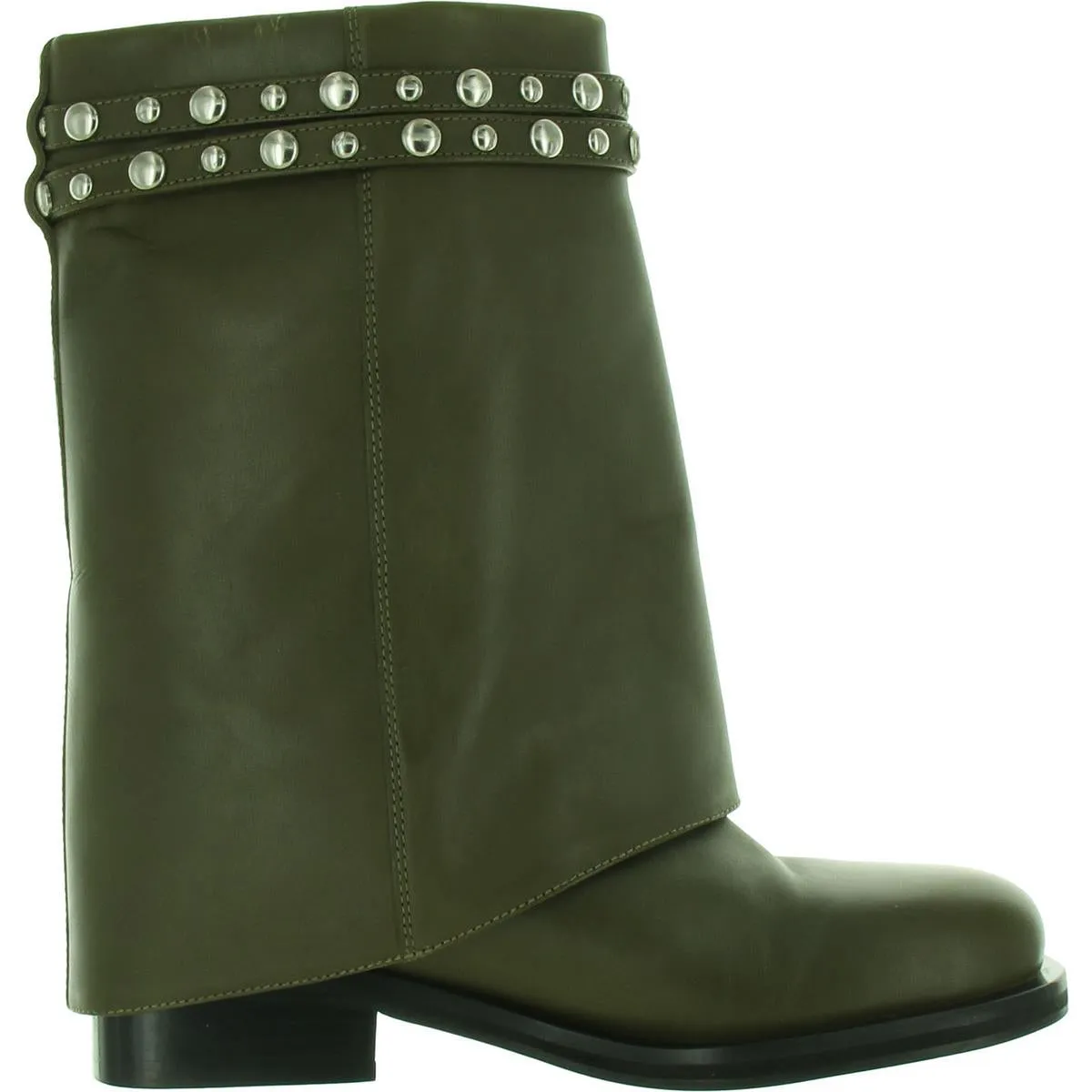 Scorpio Studded Foldover Womens Fold-Over Leather Mid-Calf Boots