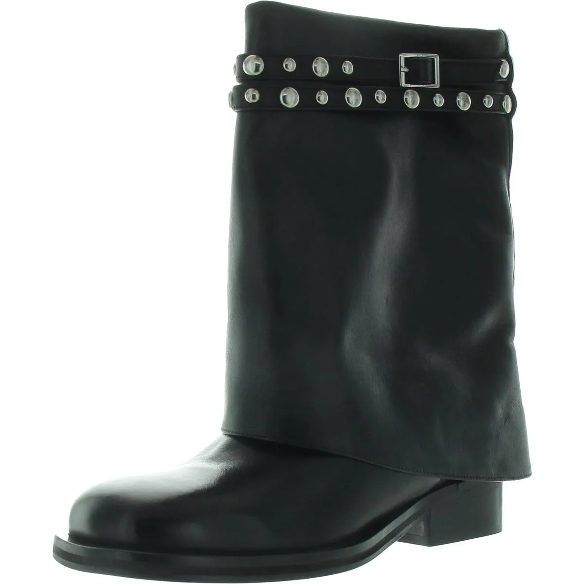 Scorpio Studded Foldover Womens Fold-Over Leather Mid-Calf Boots