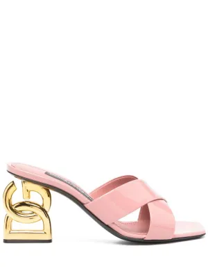 Sculpted Heel Leather Sandals With Cross-Strap Design