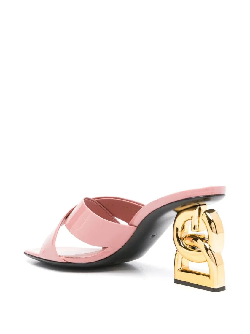 Sculpted Heel Leather Sandals With Cross-Strap Design