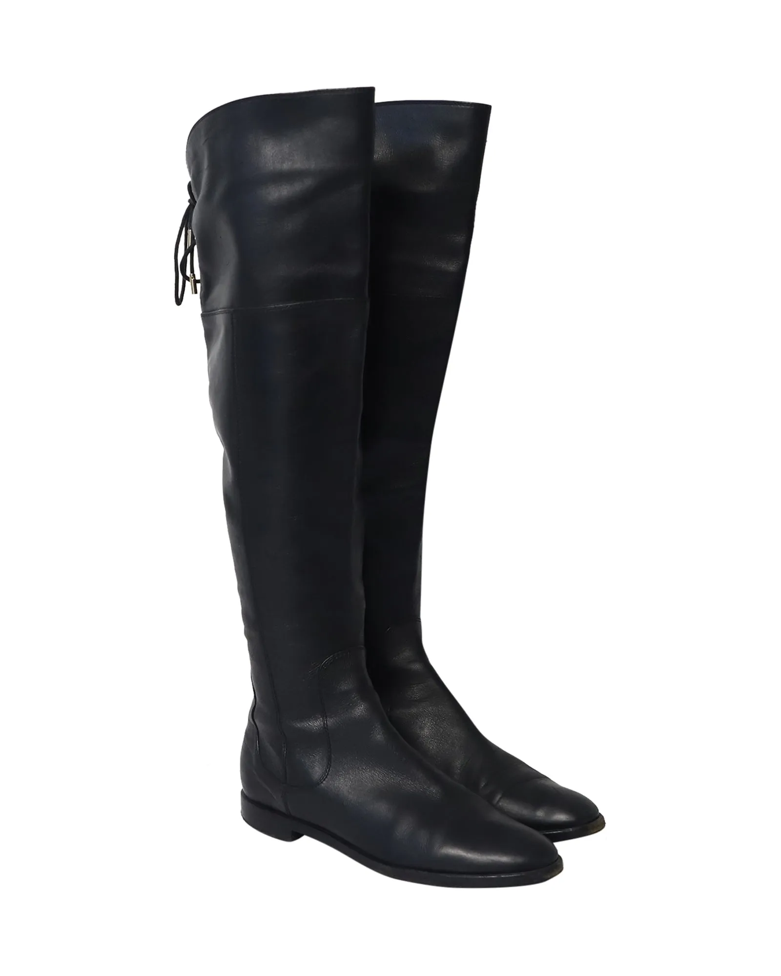 Sergio Rossi Back Thigh Lace Knee High Boots in Black  Leather
