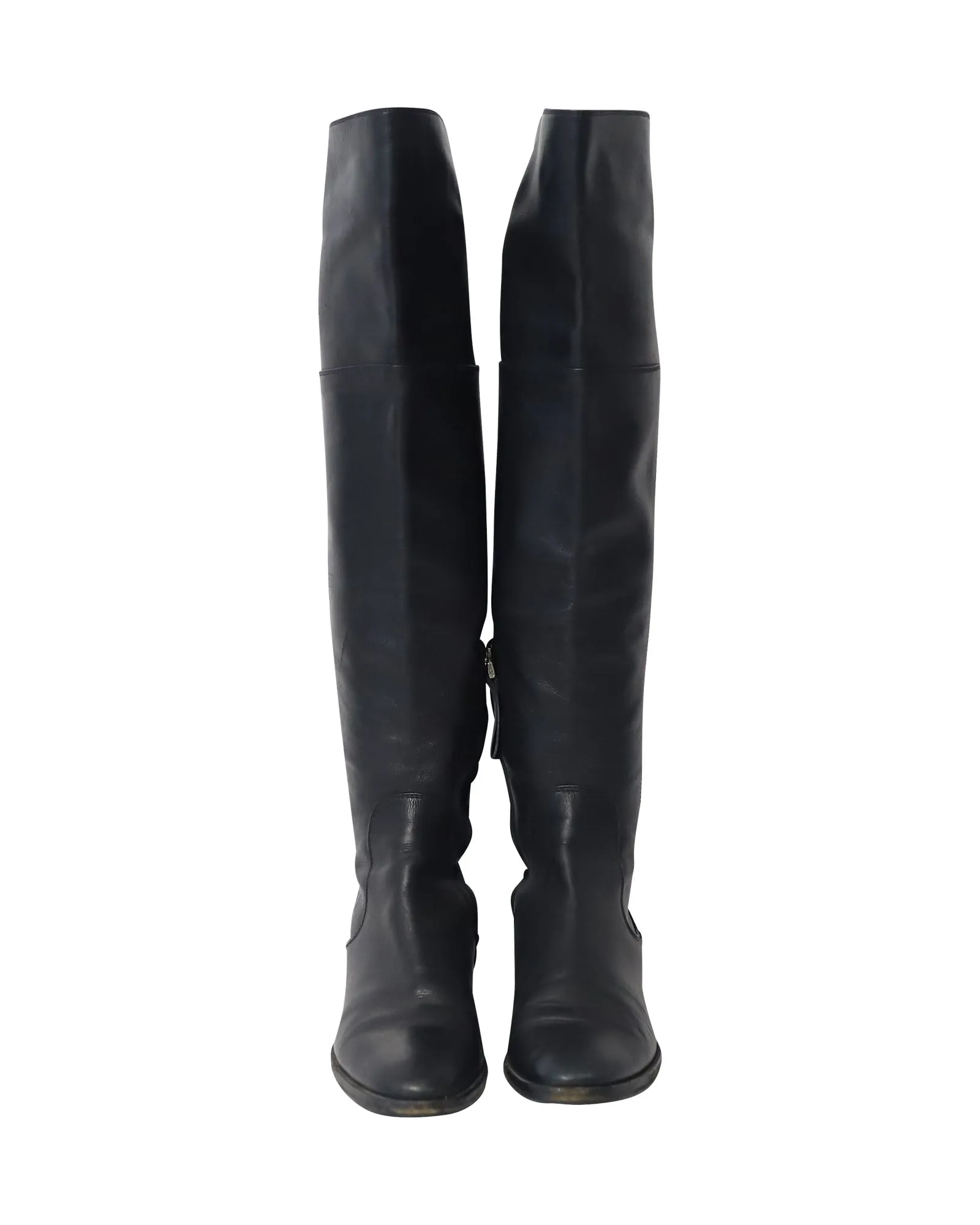 Sergio Rossi Back Thigh Lace Knee High Boots in Black  Leather