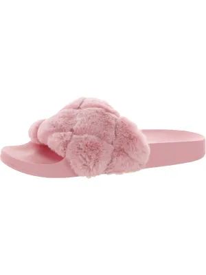 Snooze Womens Faux Fur Slip On Pool Slides