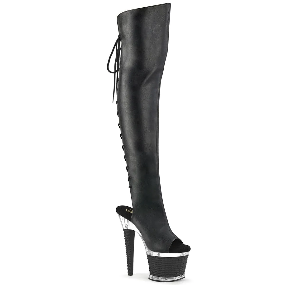 SPECTATOR-3019 Black Faux Leather/Clear-Black Matte
