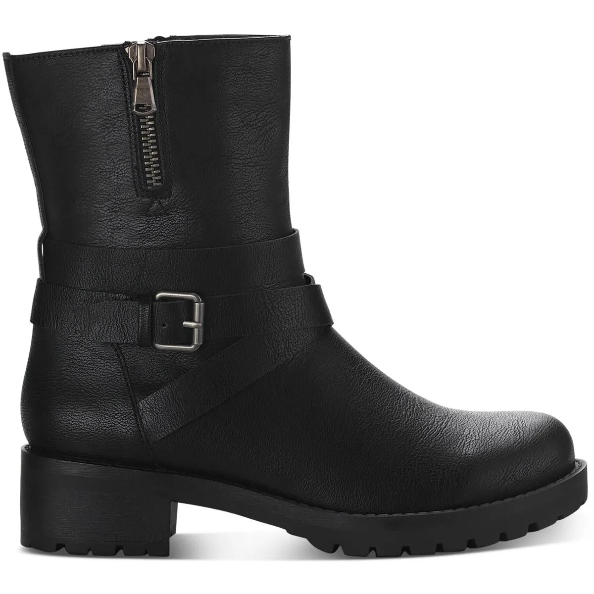 Stellaa Womens Faux Leather Lugged Sole Motorcycle Boots