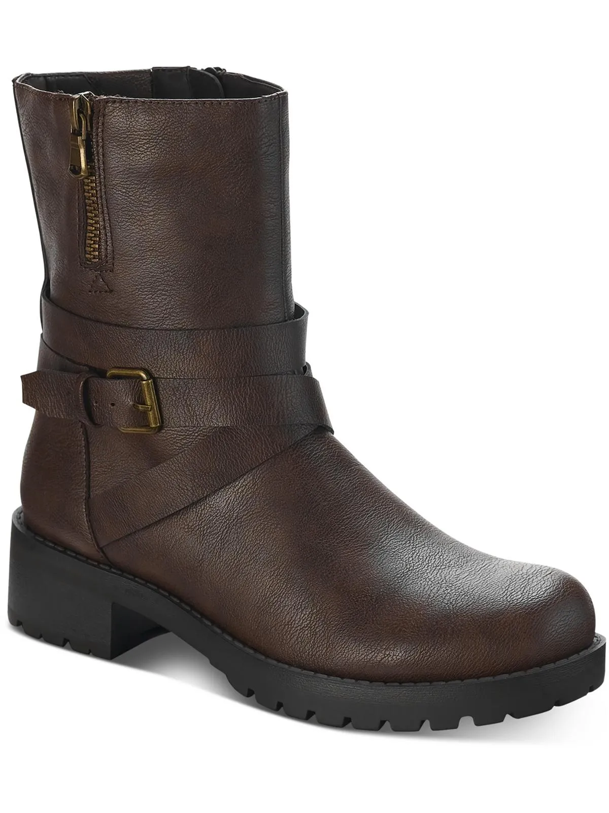 Stellaa Womens Faux Leather Lugged Sole Motorcycle Boots