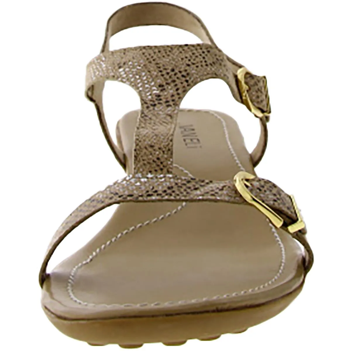 Taletha Womens Patent Leather Embossed T-Strap Sandals