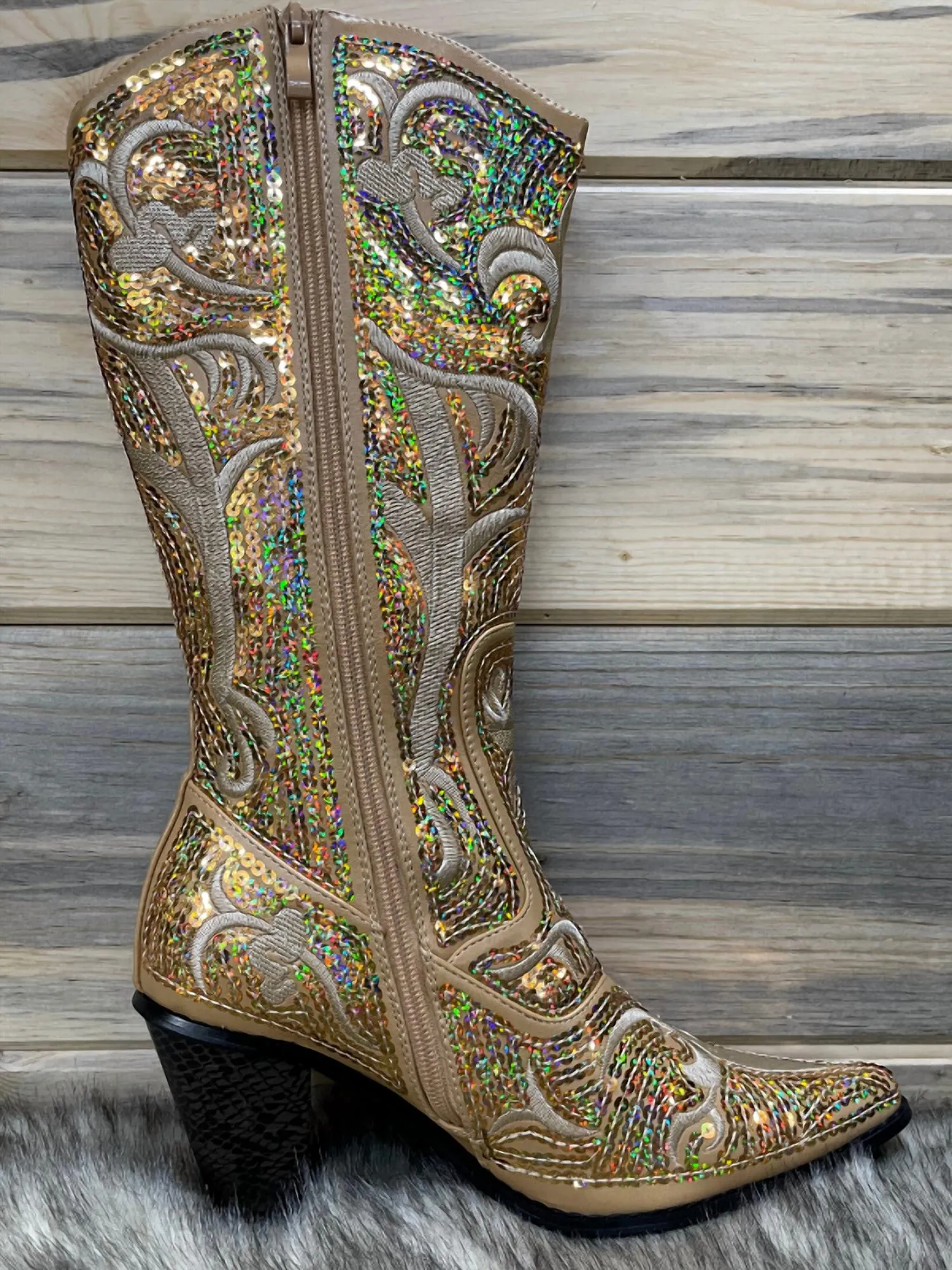 Tall Sequin Boots In Gold