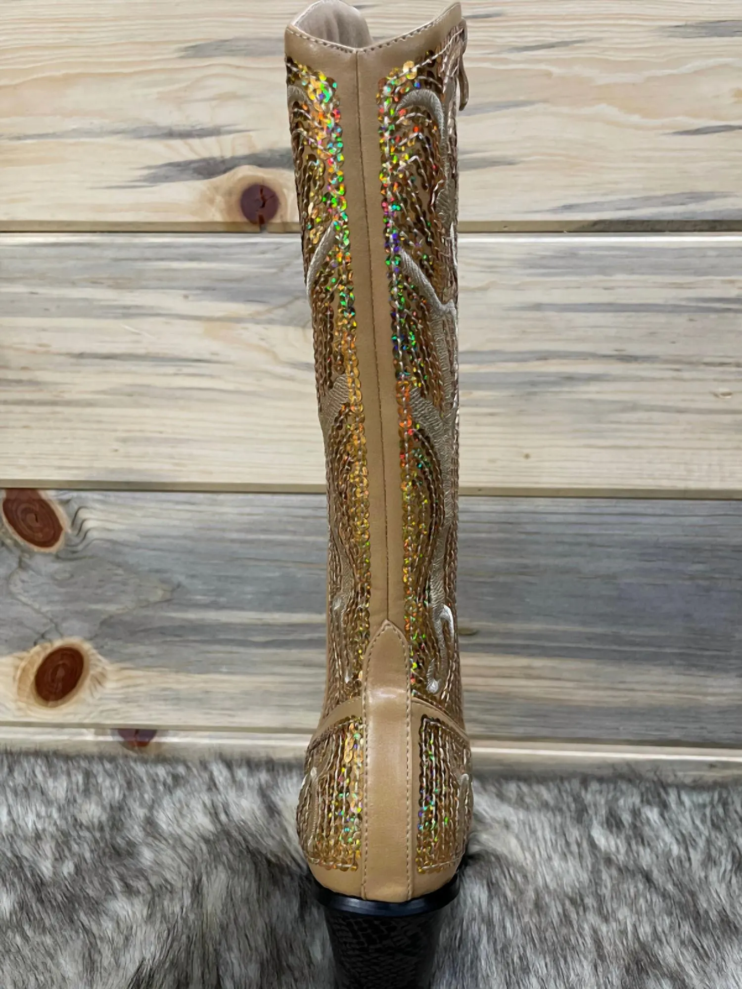 Tall Sequin Boots In Gold