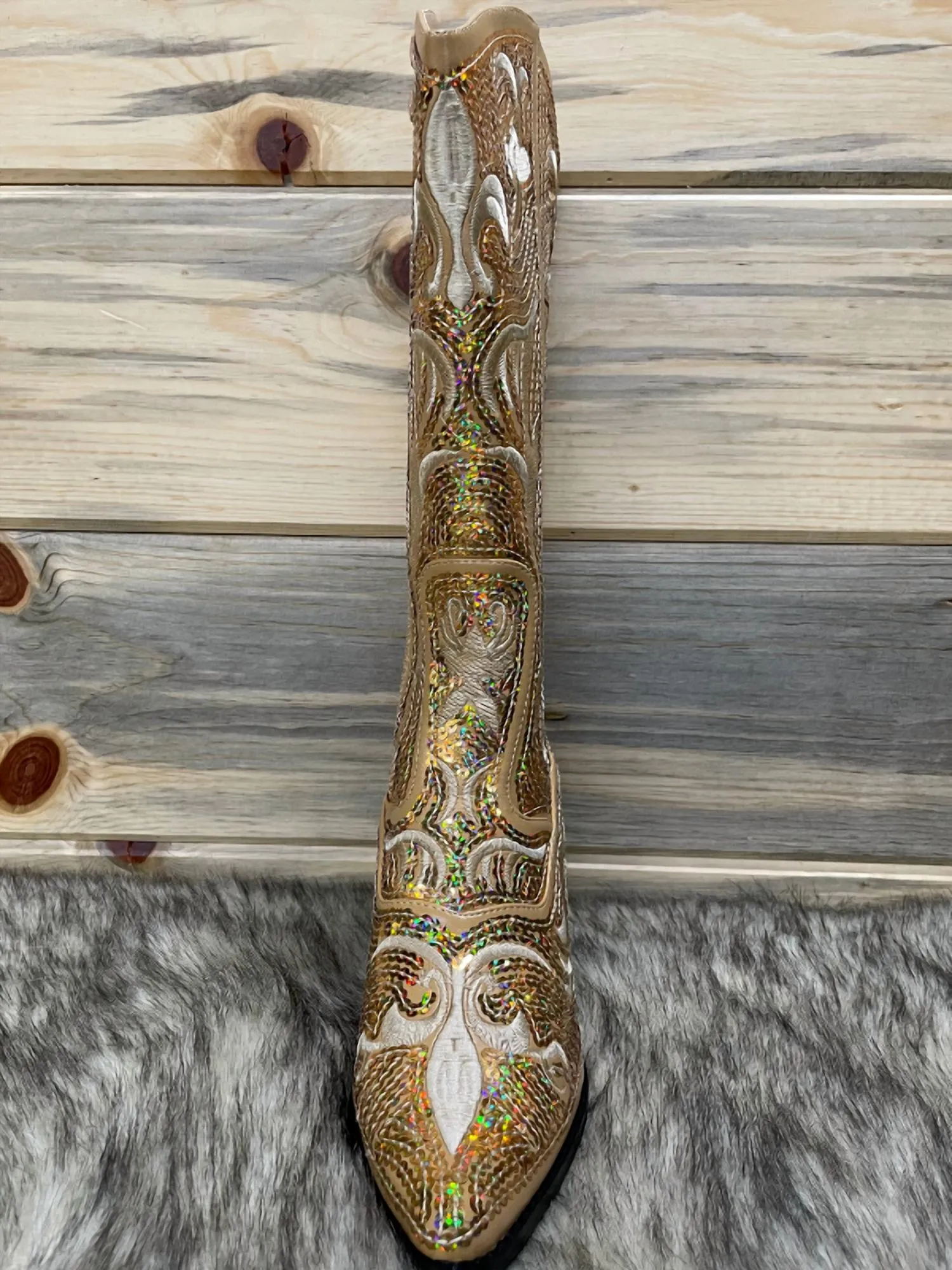 Tall Sequin Boots In Gold