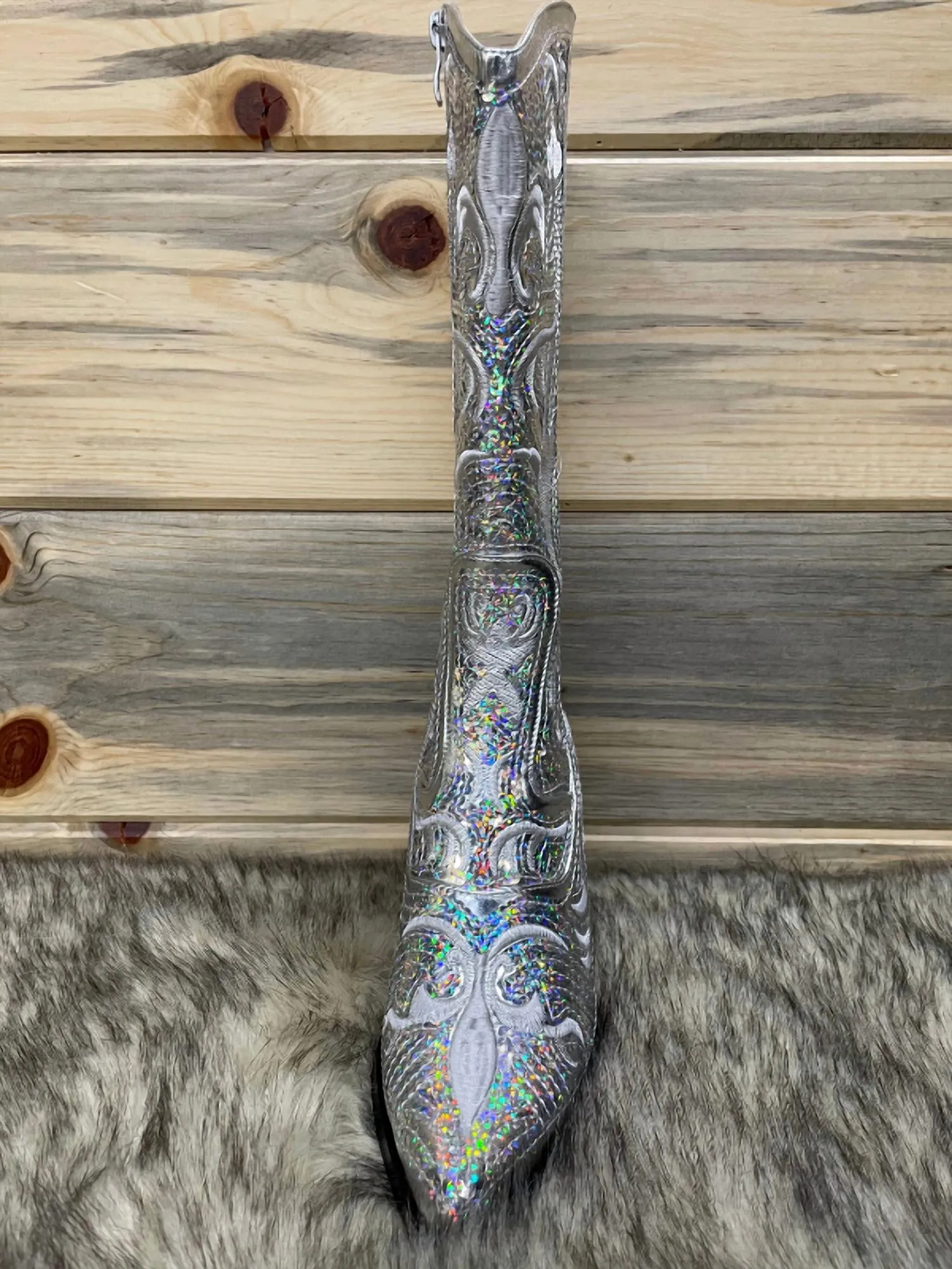 Tall Sequin Boots In Silver