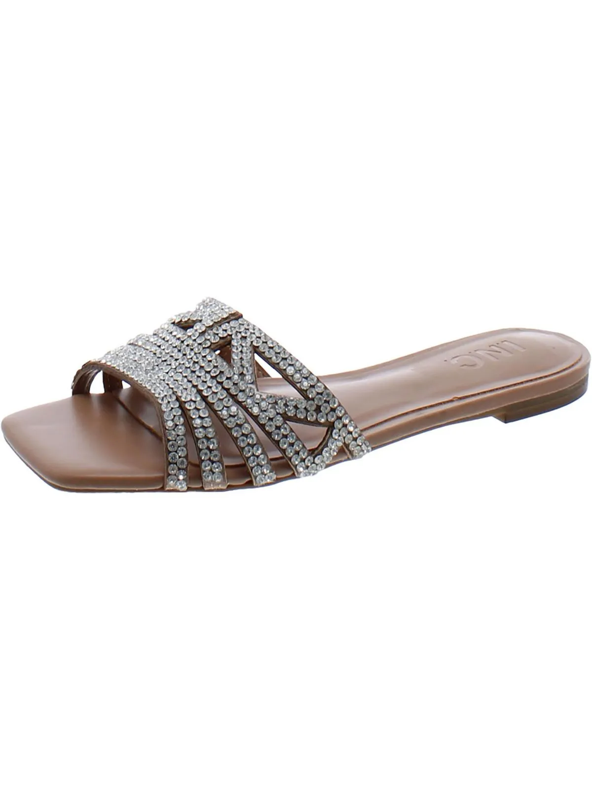Tianah Womens Rhinestone Slip On Slide Sandals