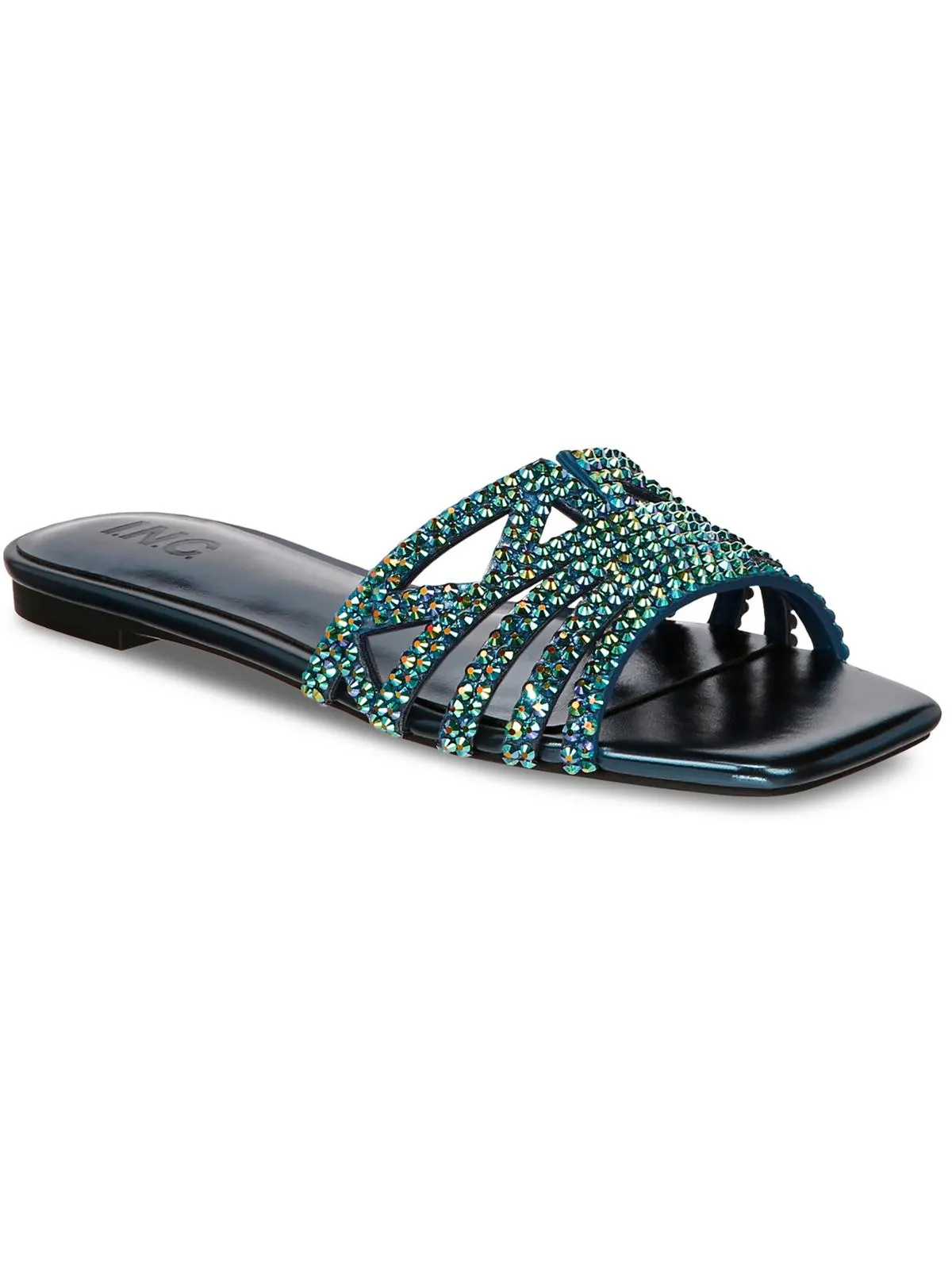 Tianah Womens Rhinestone Slip On Slide Sandals