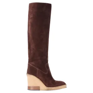 Tod's Knee-High Wedge Boots in Brown Suede