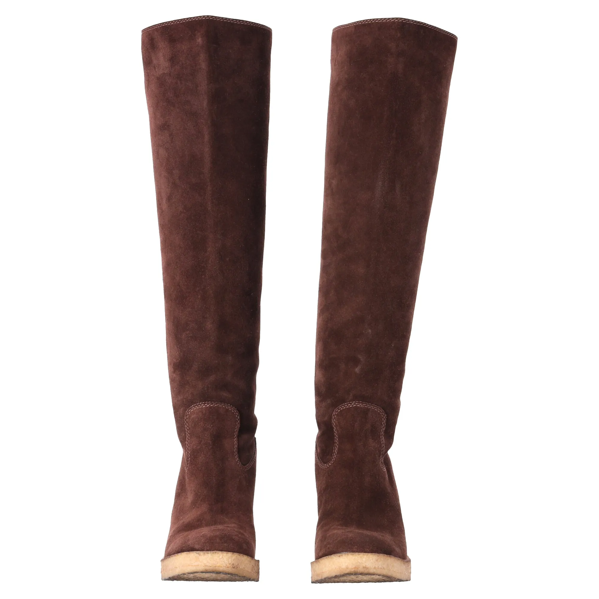 Tod's Knee-High Wedge Boots in Brown Suede