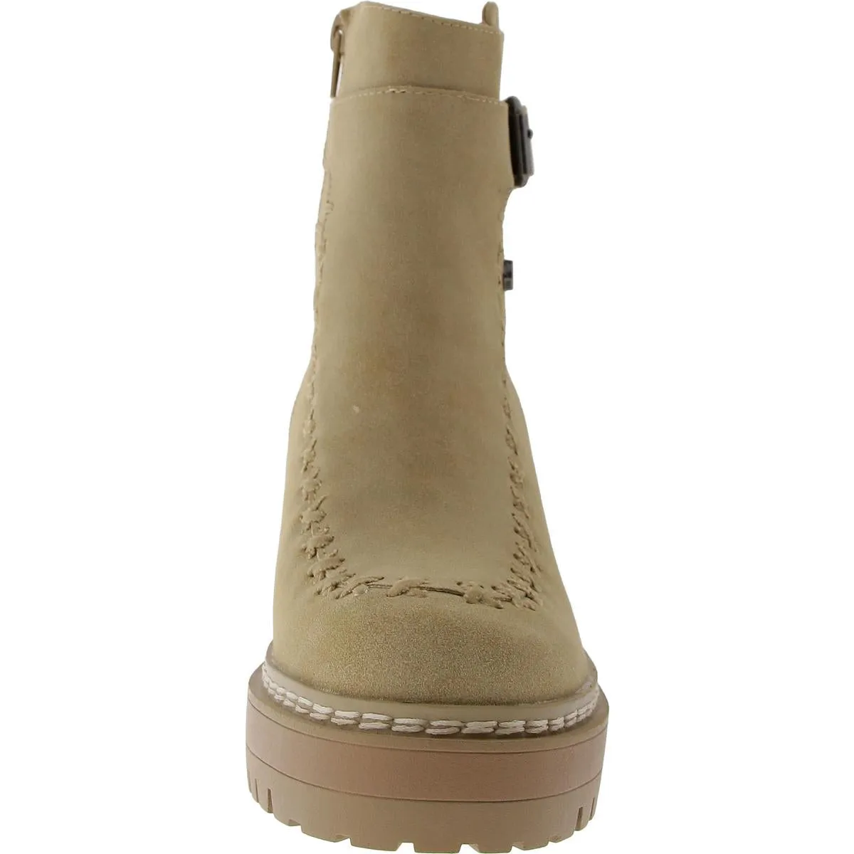 TOULA Womens Faux Leather Lugged Sole Ankle Boots