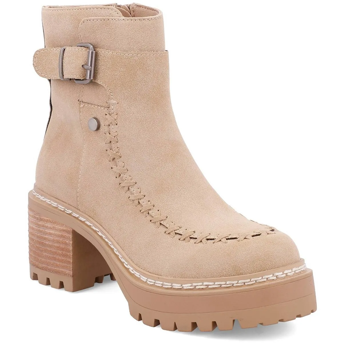 TOULA Womens Faux Leather Lugged Sole Ankle Boots