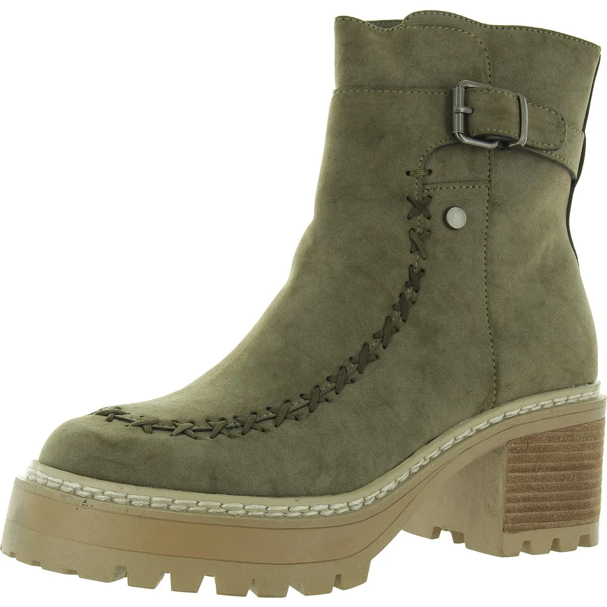 TOULA Womens Faux Leather Lugged Sole Ankle Boots