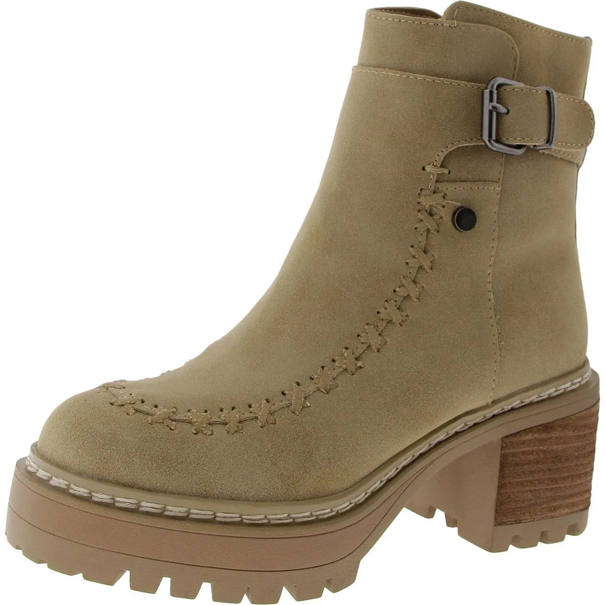TOULA Womens Faux Leather Lugged Sole Ankle Boots