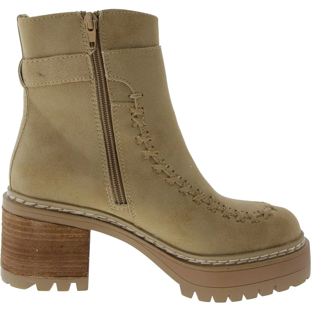 TOULA Womens Faux Leather Lugged Sole Ankle Boots