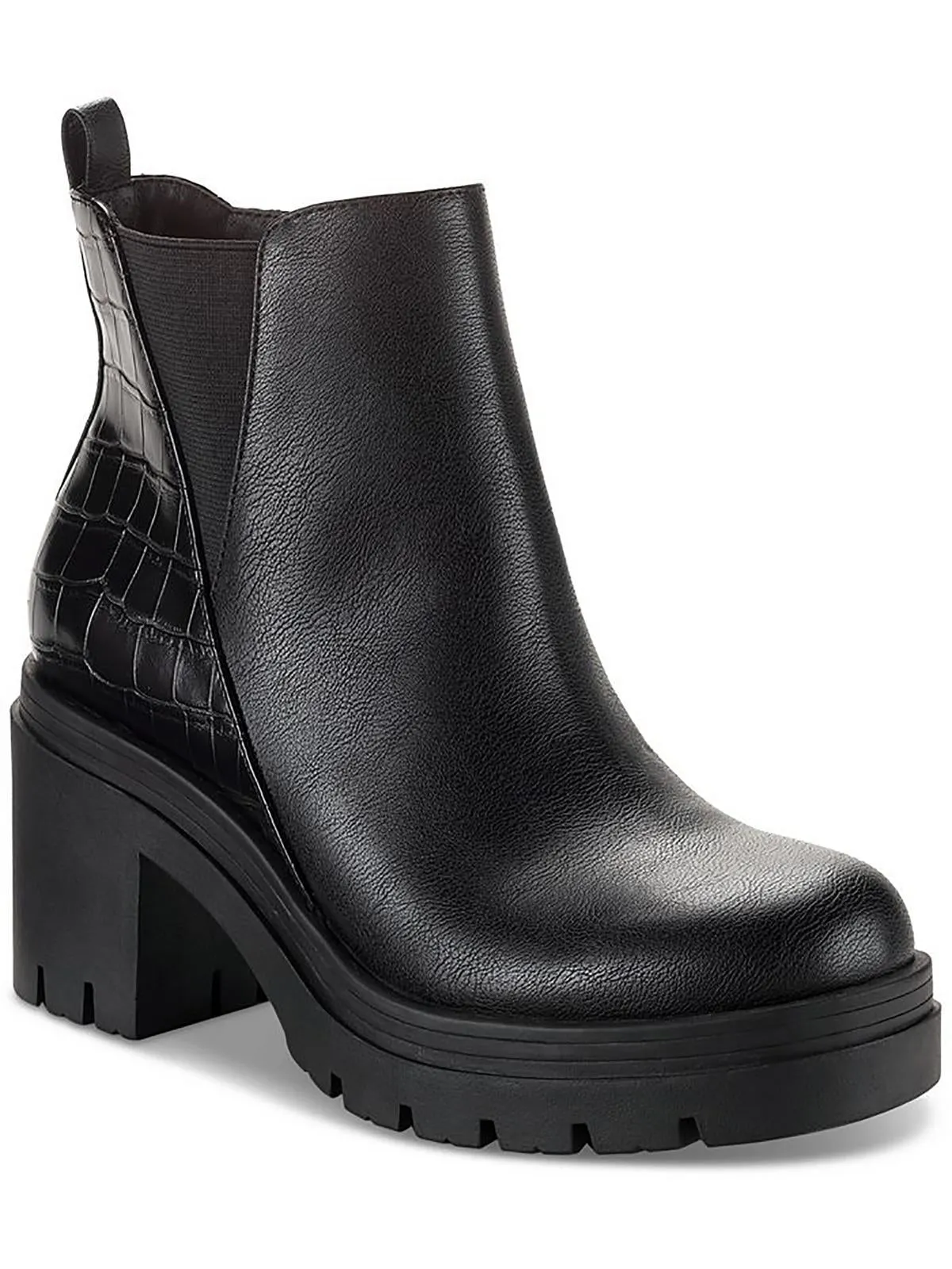 VERONIKAA Womens Faux Leather Block Heel Ankle Boots