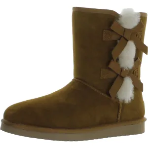 Victoria Short Womens Leather Embellished Shearling Boots