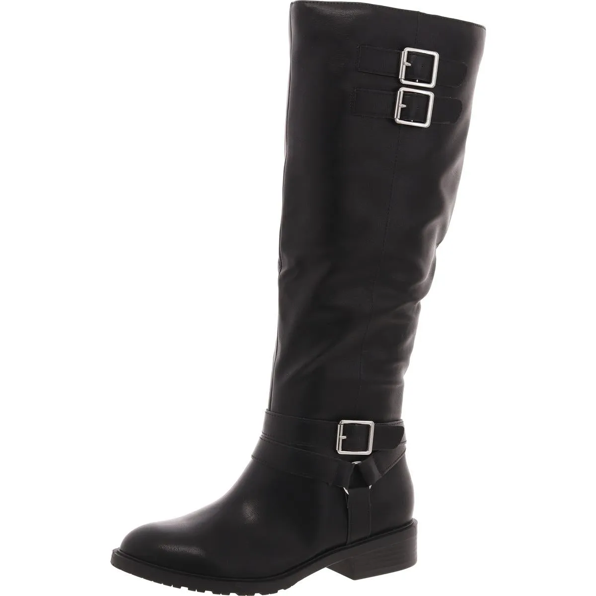 Vivicaa  Womens Buckle Faux Leather Knee-High Boots