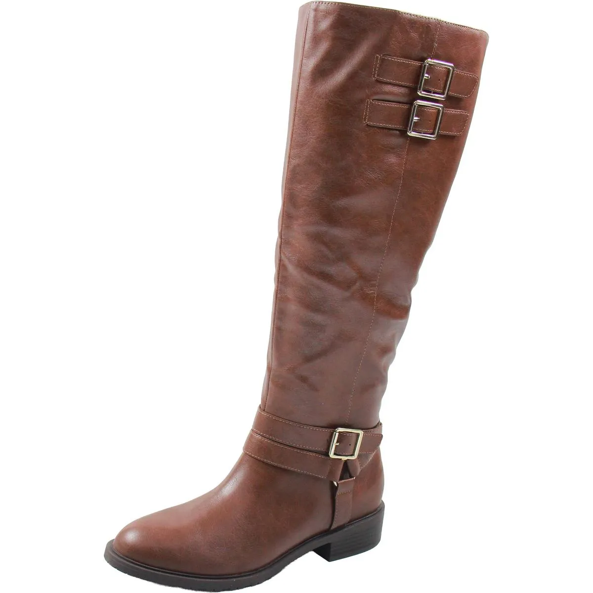 Vivicaa  Womens Buckle Faux Leather Knee-High Boots
