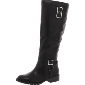 Vivicaa  Womens Buckle Faux Leather Knee-High Boots