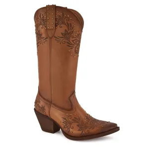 Women Premium Leather Western Boots In Brown