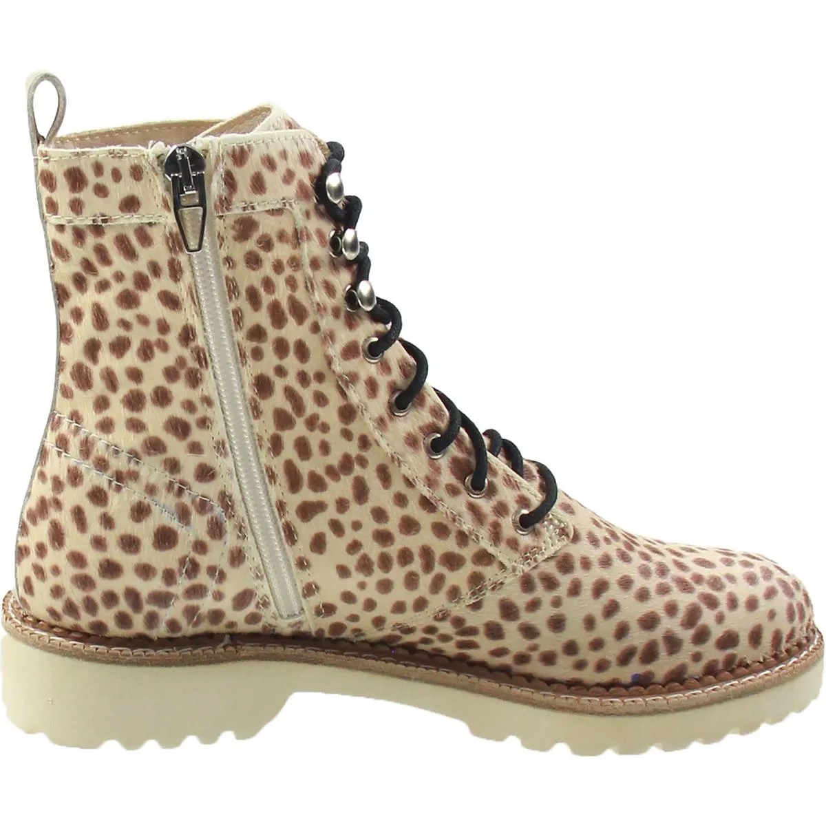 Womens Animal Print Calf Hair Combat & Lace-Up Boots