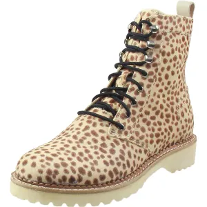 Womens Animal Print Calf Hair Combat & Lace-Up Boots