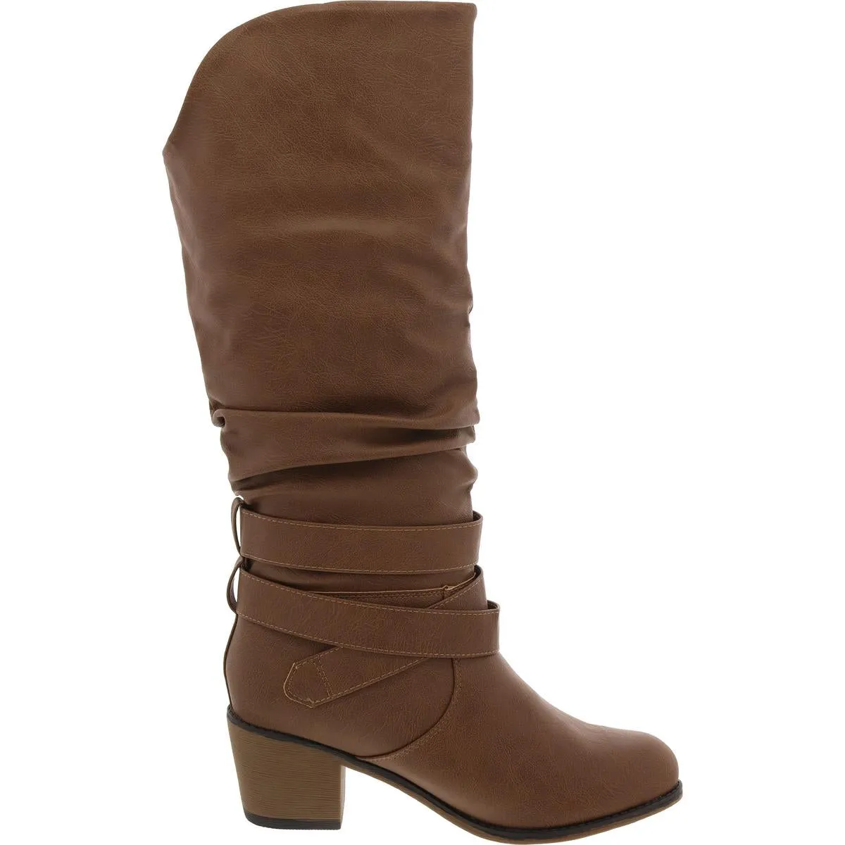 Womens Block Heel Buckle Mid-Calf Boots