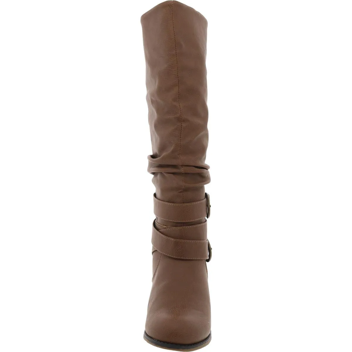 Womens Block Heel Buckle Mid-Calf Boots
