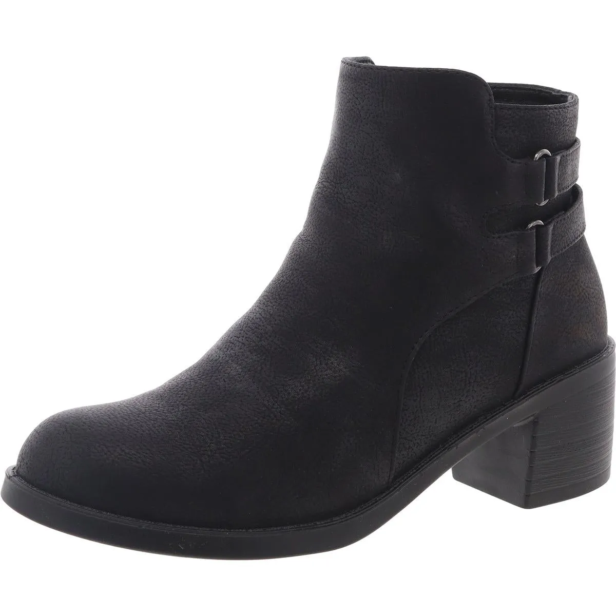 Womens Block Heel Faux Leather Ankle Boots