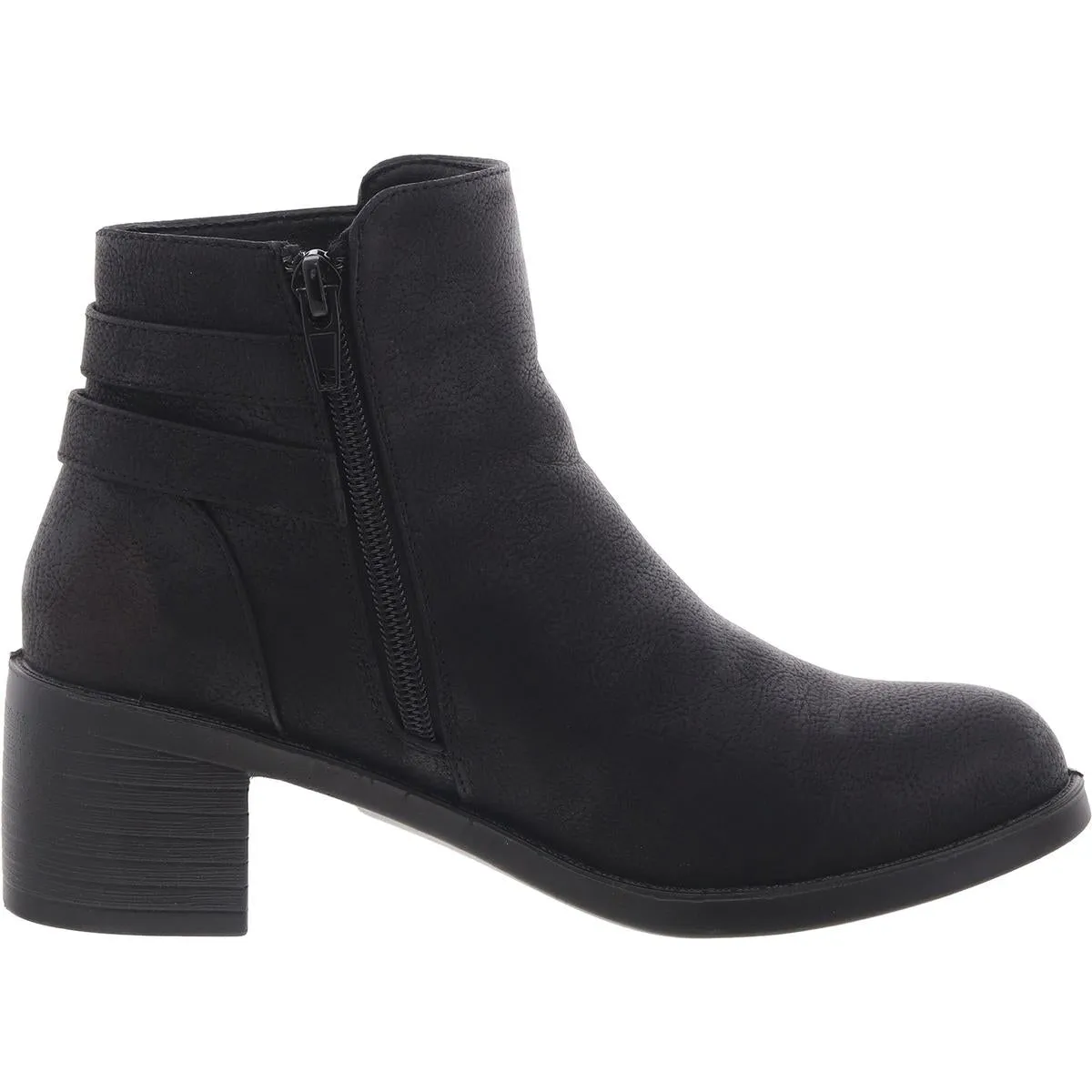 Womens Block Heel Faux Leather Ankle Boots