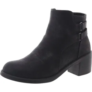 Womens Block Heel Faux Leather Ankle Boots