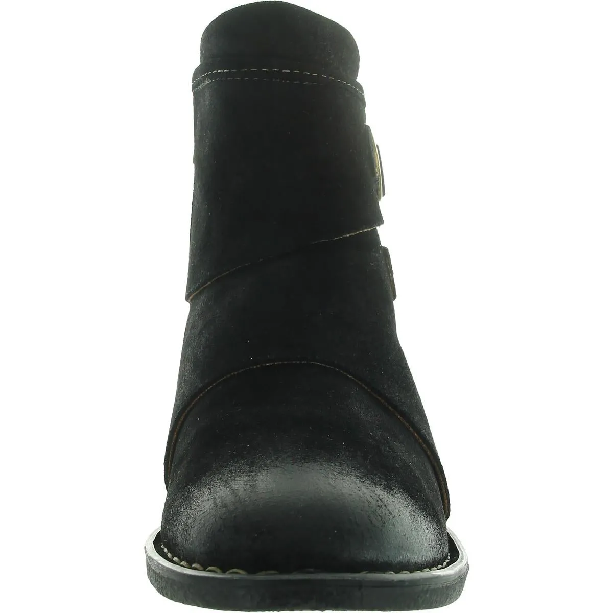 Womens Buckle Leather Ankle Boots