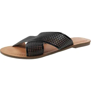 Womens Criss-Cross Faux Leather Slide Sandals