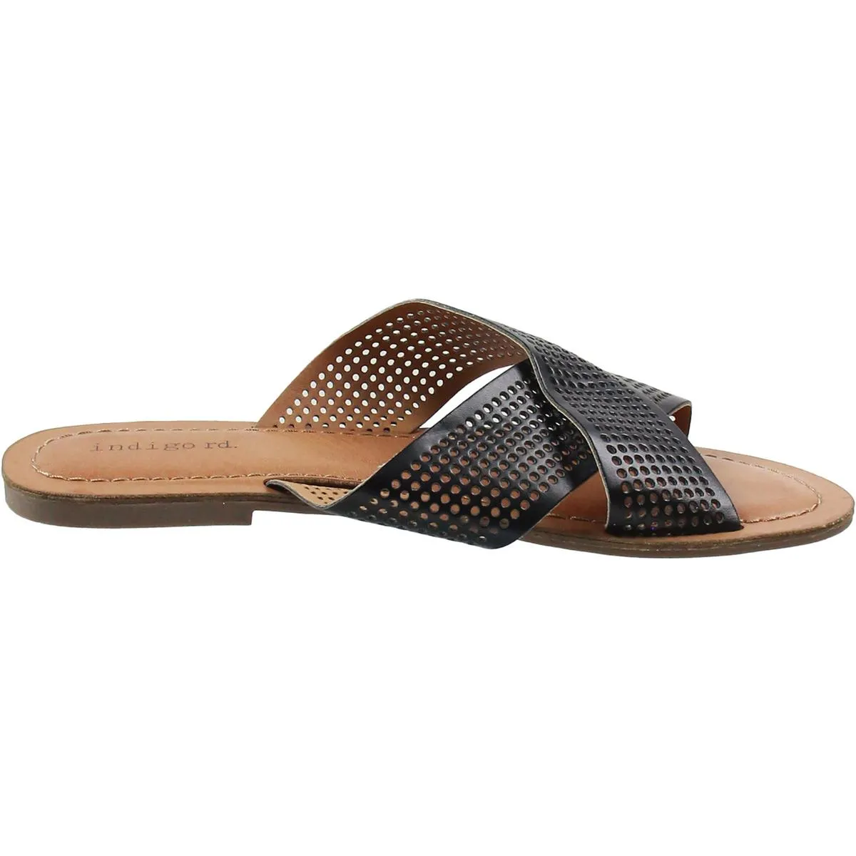 Womens Criss-Cross Faux Leather Slide Sandals