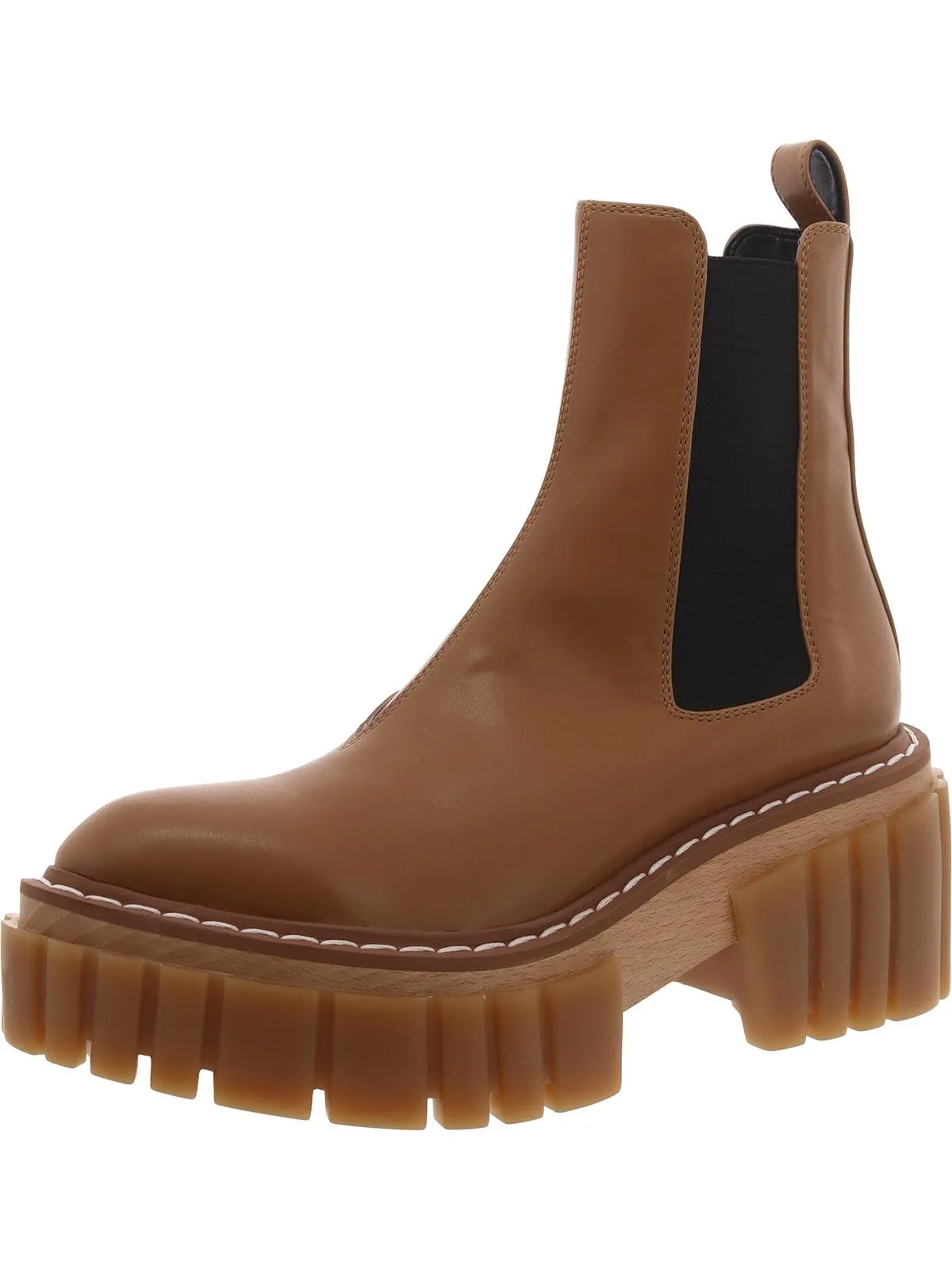 Womens Faux Leather Block Heel Chelsea Boots