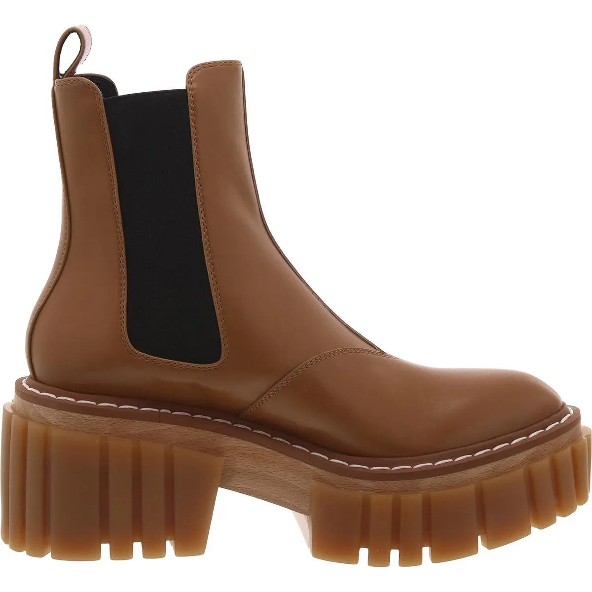 Womens Faux Leather Block Heel Chelsea Boots