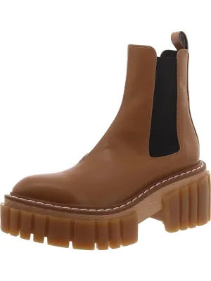 Womens Faux Leather Block Heel Chelsea Boots