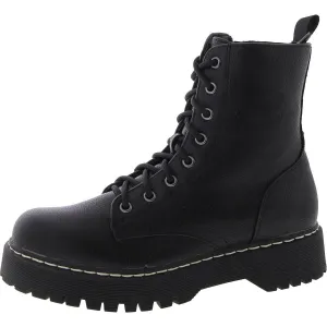 Womens Faux Leather Padded Insole Combat & Lace-Up Boots